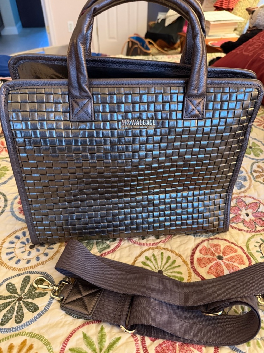 MZ Wallace antique metallic woven box tote